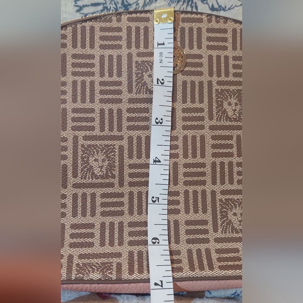 Anne Klein Tan and Pink Patterned Shoulder Bag with Gold Medallion - Picture 8 of 10